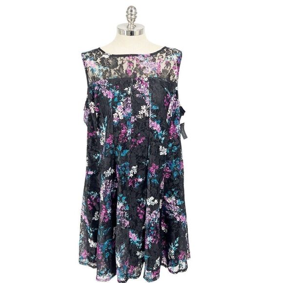 Lane Bryant NEW Size 22/24 Black Floral Lace Overlay‎ Shift Dress - Picture 1 of 5
